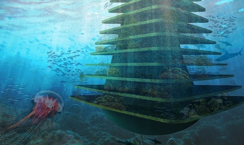 “绿色巨塔”从海底延伸至半空。