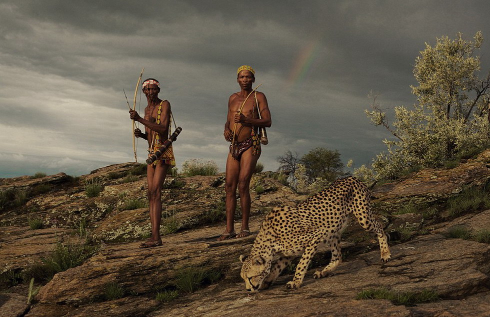 探秘非洲原始部族，猎手持弓箭与猎豹作伴。