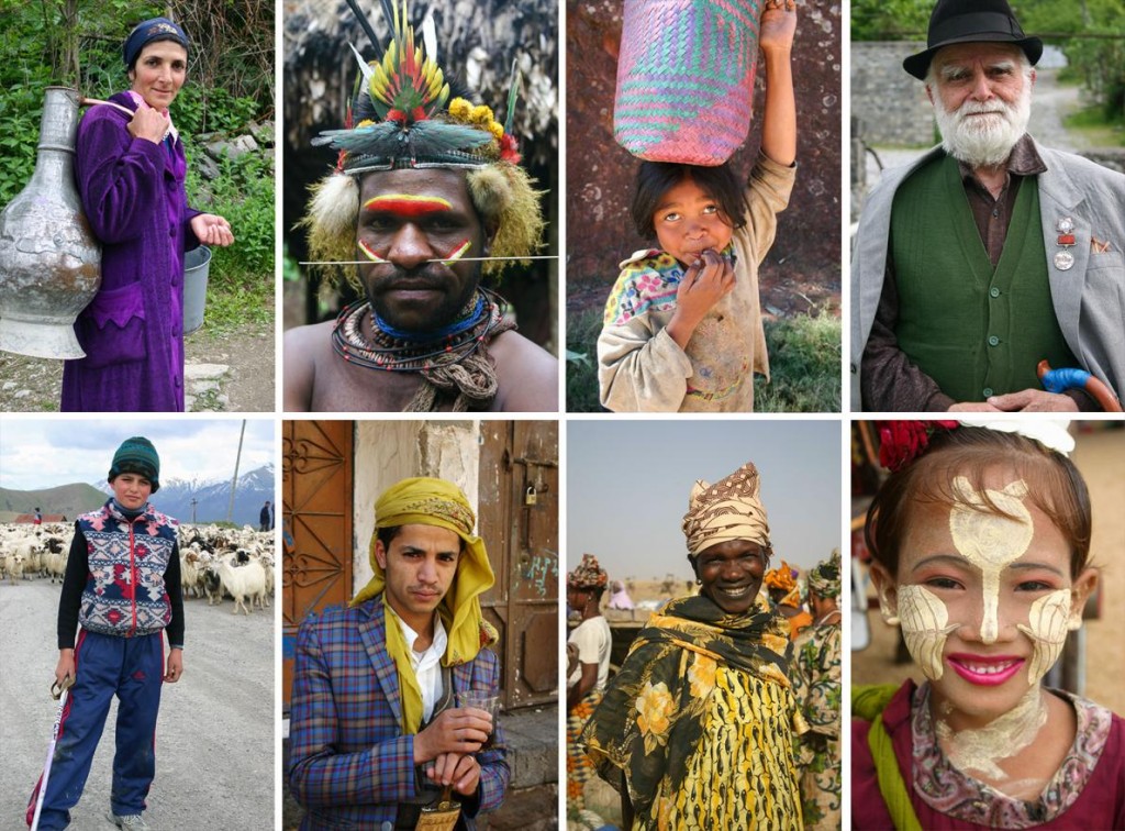 波戴尔在旅游世界各地时拍了这些肖像，这些人分别来自（左上起，顺时针方向）亚塞拜然，新几内亚，东帝汶，乔治亚，乔治亚，叶门，迦纳和缅甸。 PHOTOGRAPHS