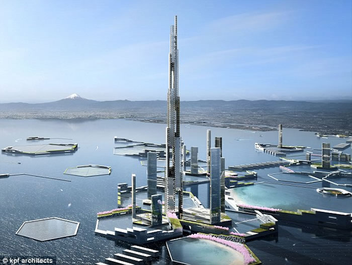 构思中的未来城市Next Tokyo，将建于东京湾建造人工岛上。