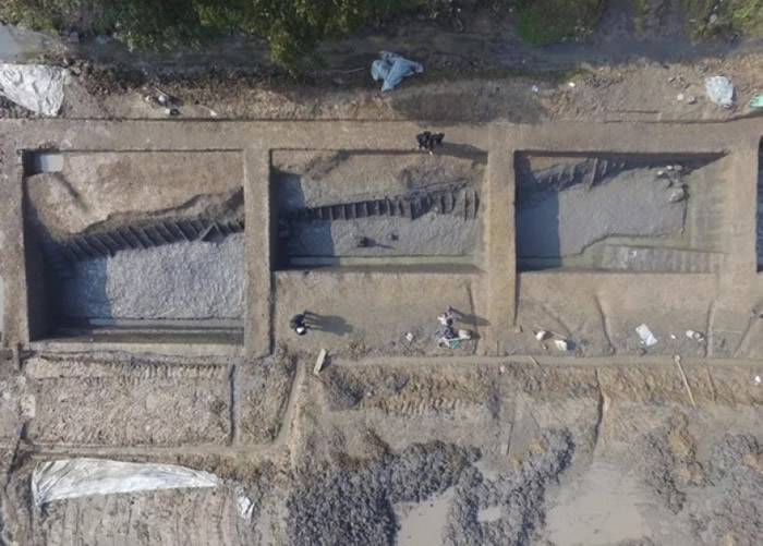 古城钟家港河道（GH02）南段考古发掘情况。