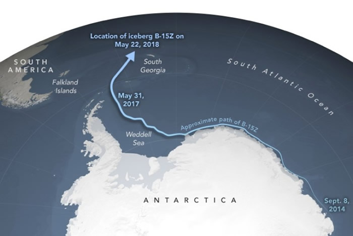 B-15多年前脱离南极洲罗斯冰架，向北漂浮。