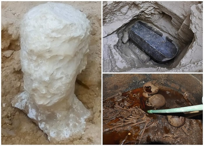 考古学家在巨型石棺内发现数具木乃伊。