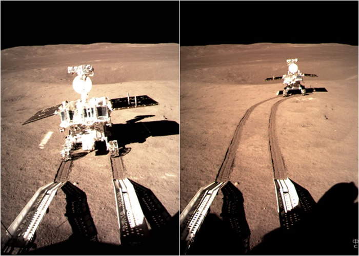 玉兔2号与着陆器分离，在月球表面留下了第一道痕迹。