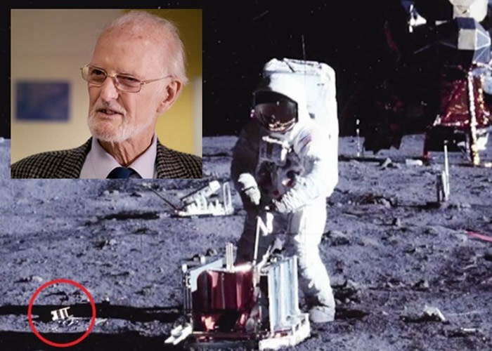 赖特（小图）称当年在太阳能电池板（红圈示）画上英国国旗，让美国宇航员把它带到月球。