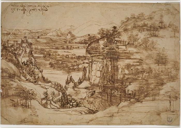 1473年的素描画作《风景 8P》（Landscape 8P）或证实达芬奇能够左右手并用
