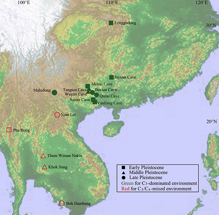 东南亚陆地区域内有化石稳定同位素数据的遗址分布图 （马姣 供图）
