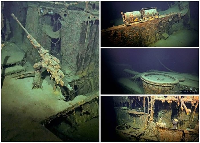 在巴拉望岛海域发现的摩耶号残骸，结构大致保持良好。