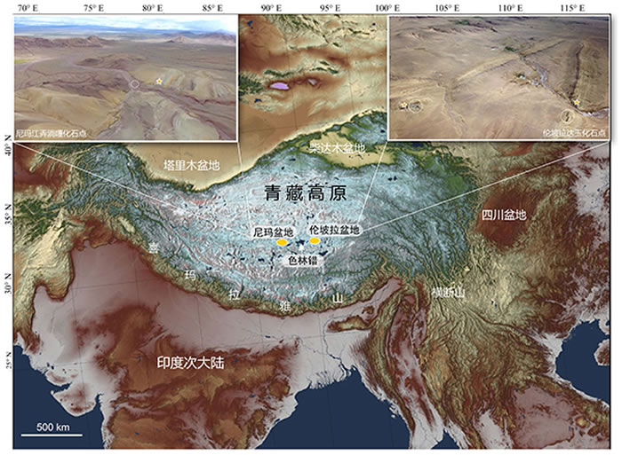 青藏高原中部古近纪-新近纪化石考察工作点及含化石剖面航拍图