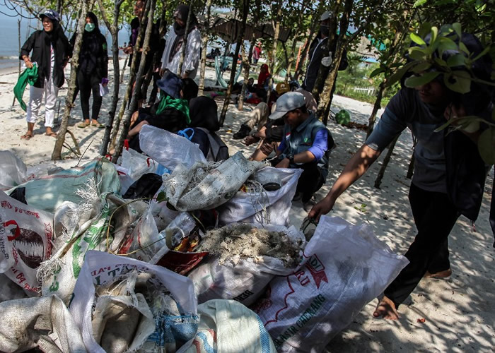 印尼庆祝独立日74周年 热心民众捡数百吨海洋垃圾
