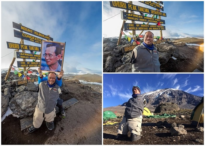 泰国无臂画家亿甲猜征服世界第7峰乞力马扎罗山 山顶绘已故泰王蒲眉蓬像