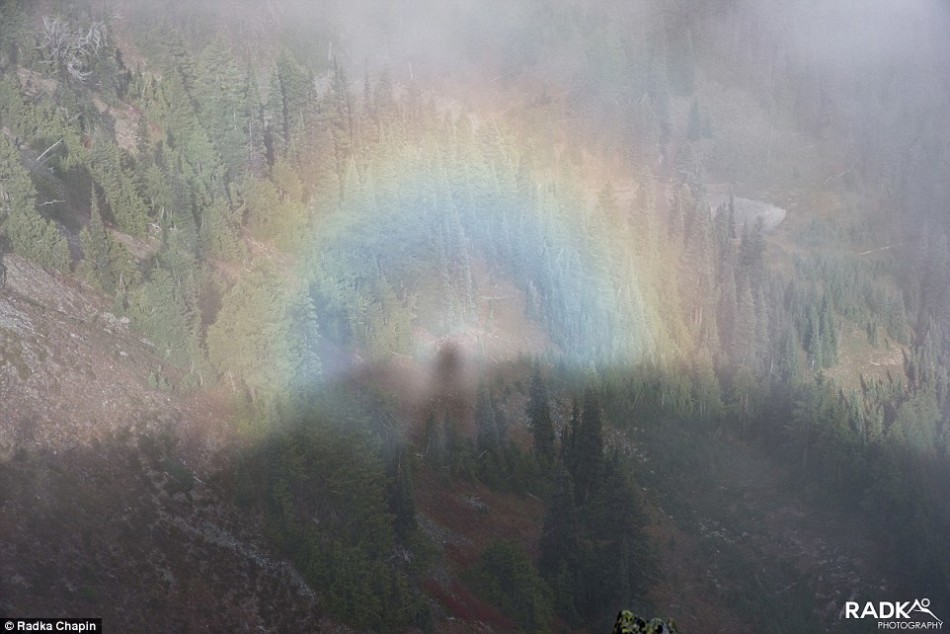 光环现象可能会出现在多雾的山腰或云层中，甚至偶尔还能在飞机上看到。在特殊的大气条件下，观察者的影子会投射在前方，创造出一种幽灵般的奇特景象，而且影子会快速变大。