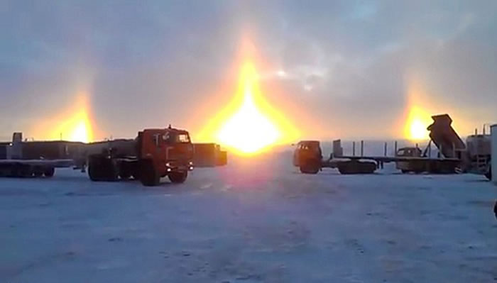 俄罗斯西伯利亚惊现罕见幻日美景 3个太阳同时出现在空中