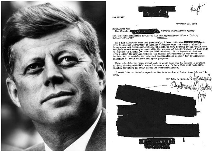 肯尼迪（左图）遇刺被指与向CIA致函（右图）调查UFO有关。