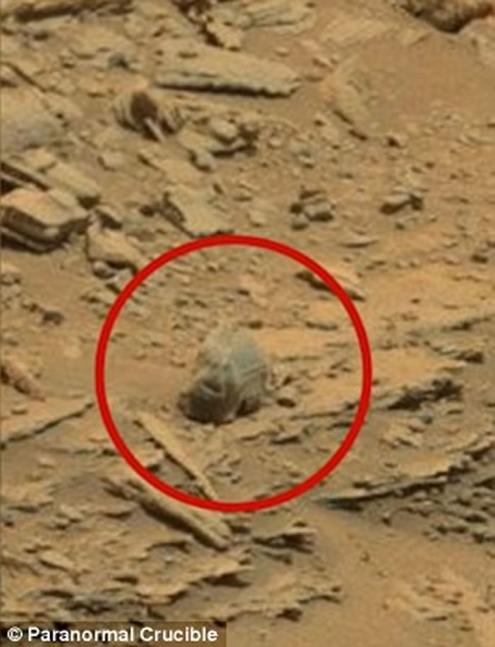 图中的奇特结构岩石被认为是火星“大脚野人”的头骨