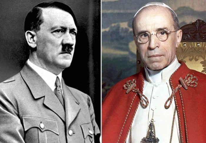 报告指希特勒（左图）曾打算绑架庇护十二世（右图）。