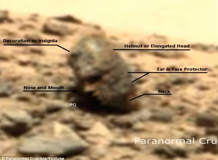 无数岩石散布在火星灰尘山丘上，前不久有人声称在火星表面发现“人类头部”，事实上这是一个接近人类头部结构的灰色岩石。