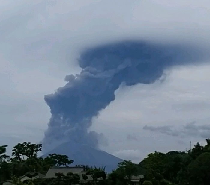 樱岛火山喷出大量火山灰。