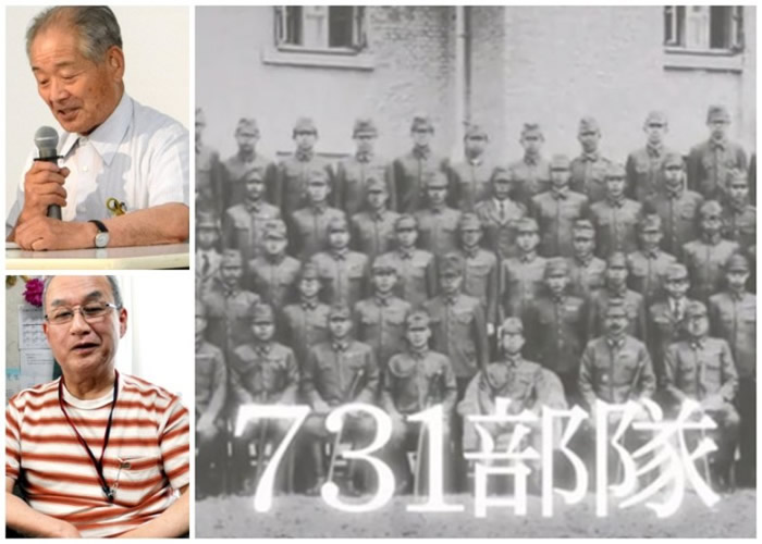 清水英男（左上图）及神谷则明（左下图）分别为731部队的恶行作证。