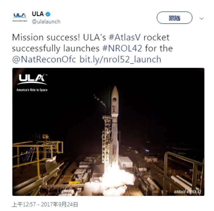 图为有关ULA发射火箭的贴文。
