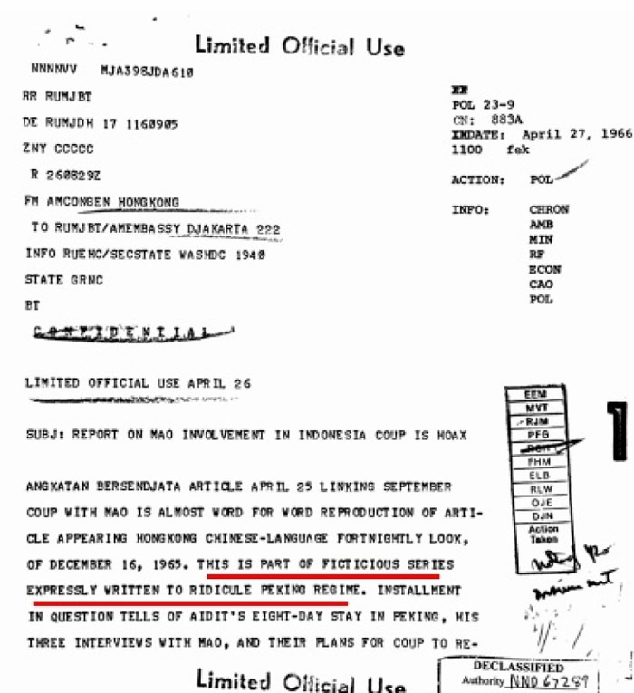 美国解密印尼排华文件：前总统苏哈托宣扬的“中共操纵印尼政局论”来自香港虚构报道
