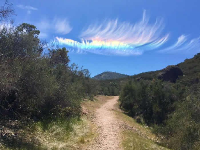美国加州萨利纳斯山谷东部顶尖国家公园超罕见“火彩虹”(Fire Rainbow)“日承”现象