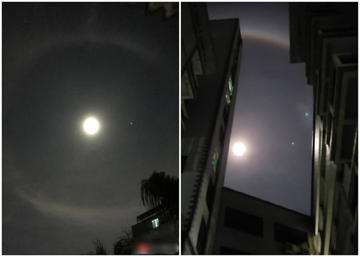 深圳市民拍下的“彩虹月”奇观。
