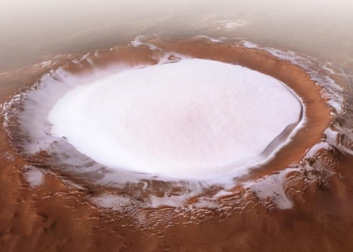 火星快车拍下冰封的科罗廖夫火山湖。