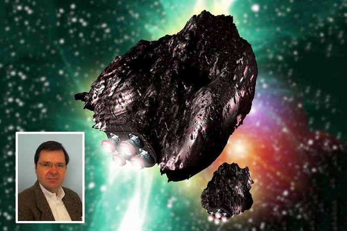 迈因德尔（小图）指在小行星上建太空站开采矿藏并非不可能。