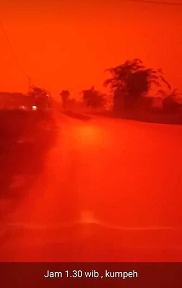 网民晒出印尼森林大火惊悚画面 整个天空都变成腥红色