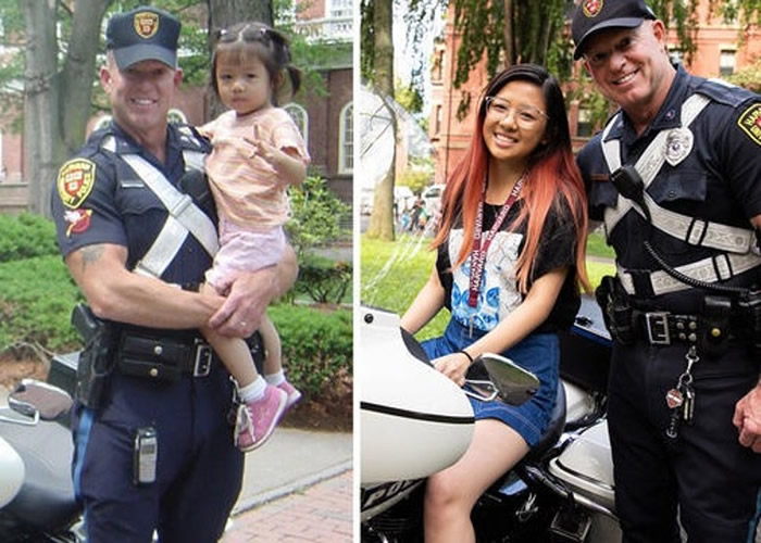 美国华裔少女入读哈佛大学 凭15年前旧照重遇小时候抱她合照的校警