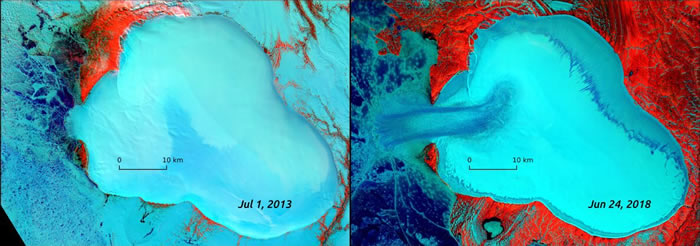 从太空拍到俄罗斯库波尔·瓦维洛夫冰川正在迅速消失变为巨大的冰河