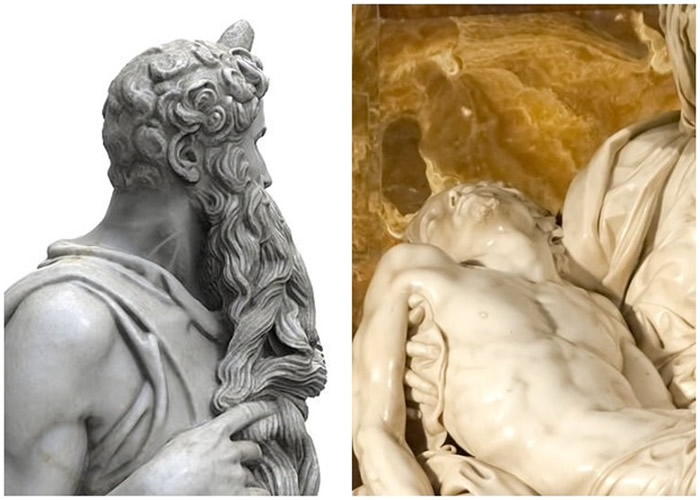 左图为《摩西》雕像，右图为《圣殇》像。
