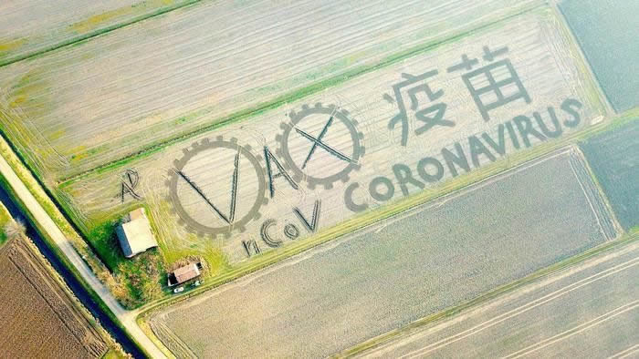 意大利农民达里奥·甘巴林(Dario Gambarin) 用拖拉机和犁在田间绘制新型冠状病毒图