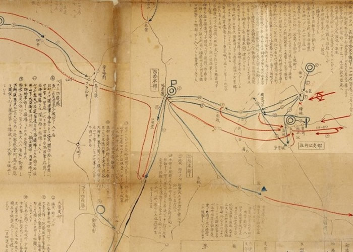 地图标明731部队的从东北返回日本的撤退路径。