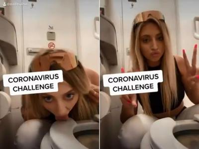 美国女网红Ava Louise在抖音发布“新冠肺炎挑战” 舔机舱马桶宣称：只有穷人才会得
