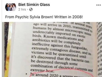 美国名媛金卡戴珊PO出灵媒Sylvia Brown在2008年预言2020将会爆发致命肺炎书籍
