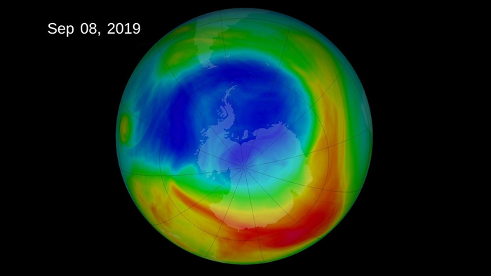 2019臭氧层破洞的卫星图像