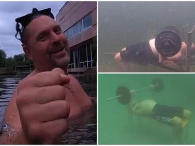 美国芝加哥男子在水底连续卧推举50公斤重杠铃62次 创健力士新世界纪录