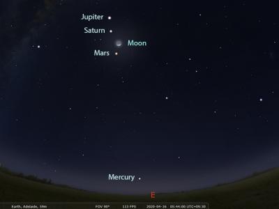 4月15日至16日黎明时分上演“三星伴月” 下弦月先后与木星、土星、火星“约会”
