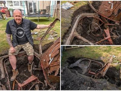 英国西约克郡男子花园掘地建排水道意外发现古典福特Popular汽车
