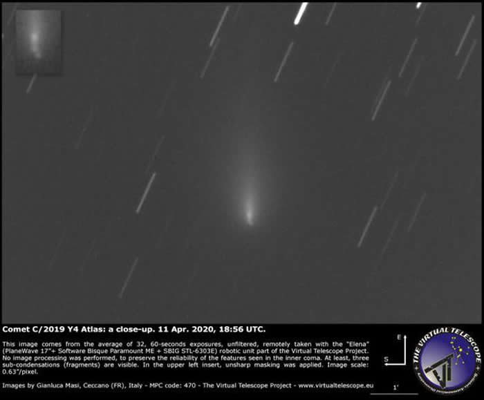 虚拟望远镜项目在2020年4月11日拍摄到Atlas彗星碎核。