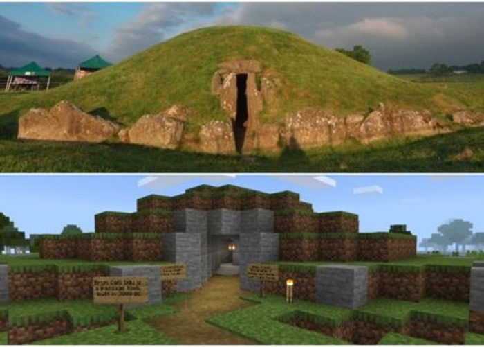 上为石隧墓实景，下为虚拟游戏场景。