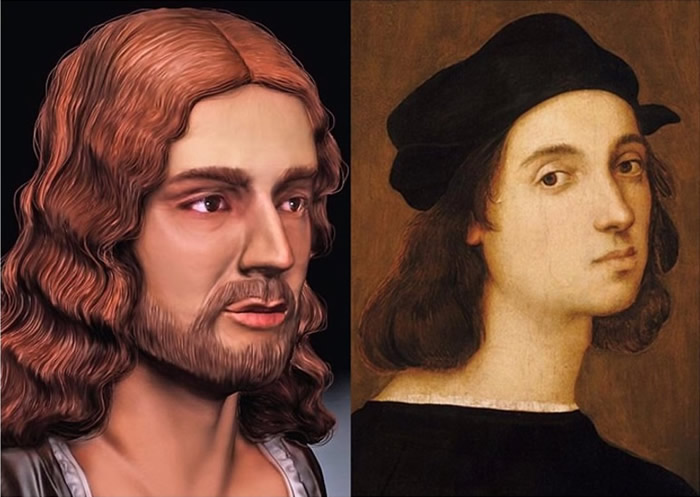拉斐尔的自画像（右）的鼻子，比3D模型中的精致小巧。