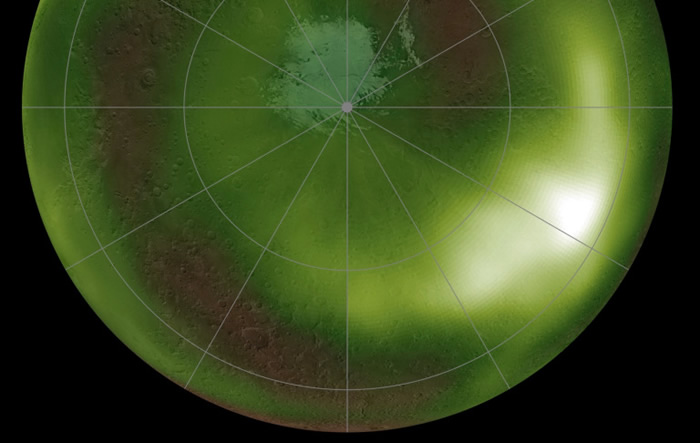 美国宇航局火星大气与挥发物演化任务航天器在火星上观测到夜间绿色“夜光”