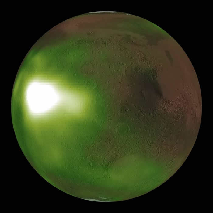 美国宇航局火星大气与挥发物演化任务航天器在火星上观测到夜间绿色“夜光”
