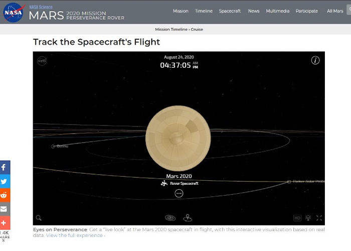 NASA“聚焦太阳系”实时数据网站让民众可“跟随”火星探测器坚毅号一起漫游宇宙