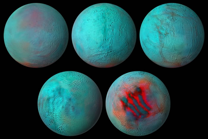 “卡西尼”号拍摄的数据被用来制作土星卫星土卫二恩克拉多斯的全球红外图