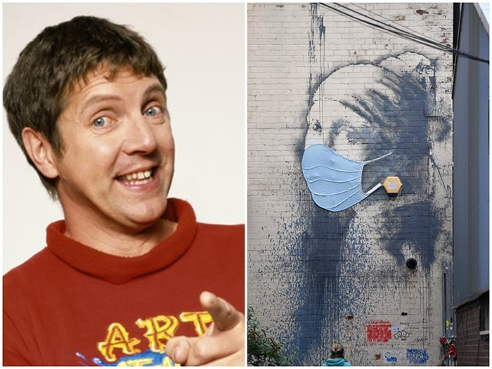 布坎南（左）被指是Banksy本人，右图是Banksy近年的作品之一。