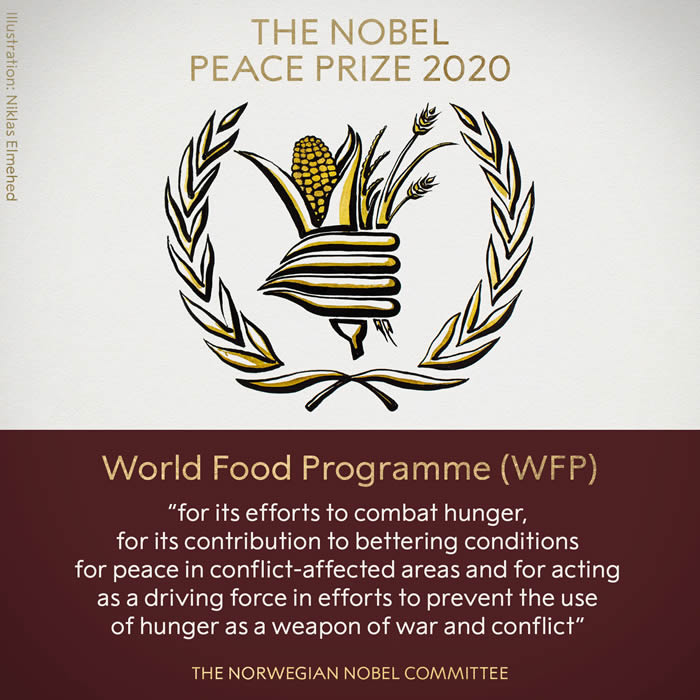 2020年诺贝尔和平奖授予世界粮食计划署